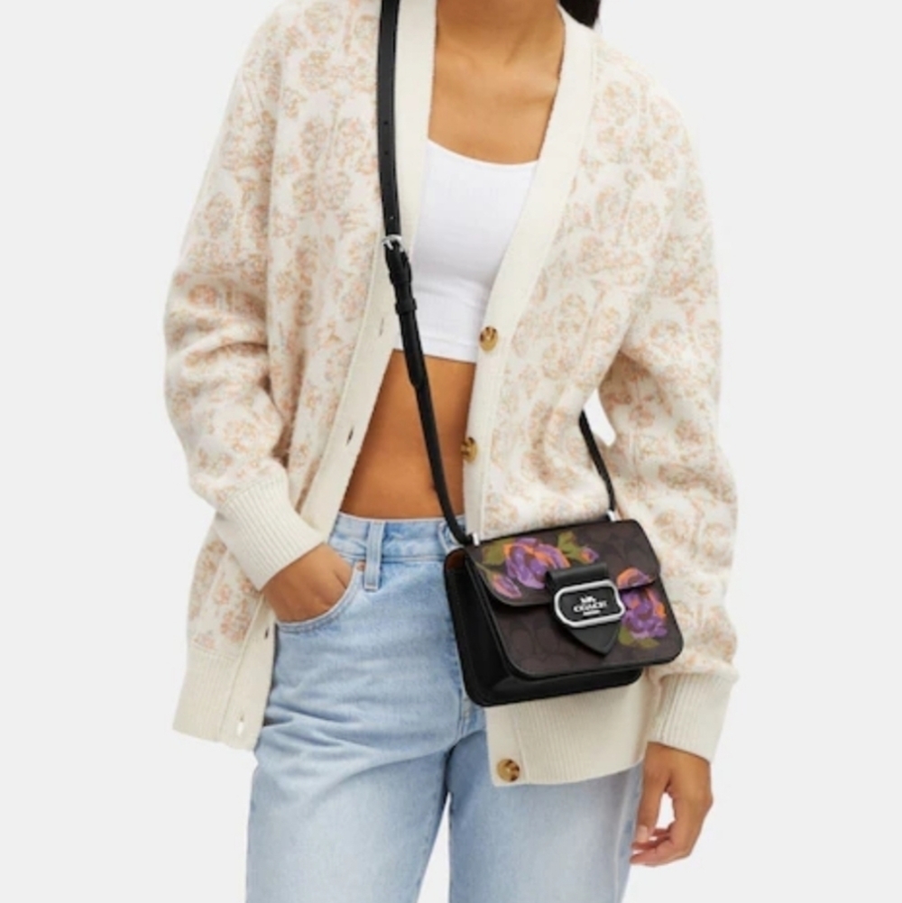 Morgan Square Crossbody In Signature Canvas With Rose Print